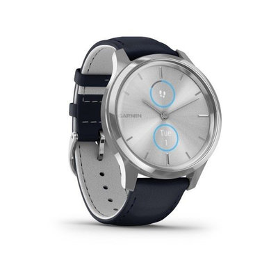 Garmin Vívomove 3 Luxe, Silver / Blue Leather Band (Premium)