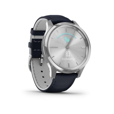 Garmin Vívomove 3 Luxe, Silver / Blue Leather Band (Premium)