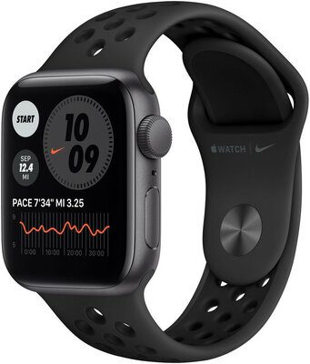 Apple Watch Nike SE GPS, 40mm, pouzdro z vesmírně šedého hliníku s antracitovým/černým sportovním řemínkem Nike
