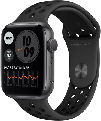 Apple Watch Nike Series 6 GPS, 44mm, pouzdro z vesmírně šedého hliníku s antracitovým/černým sportovním řemínkem Nike