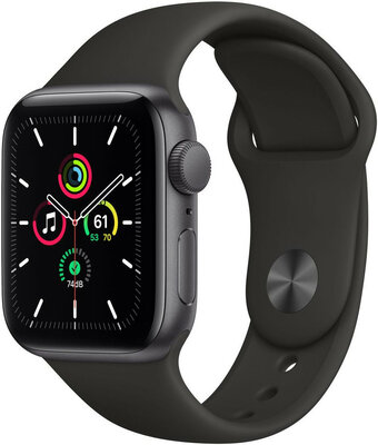 Apple Watch SE GPS, 40mm, pouzdro z vesmírně šedého hliníku s černým sportovním řemínkem