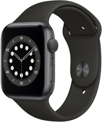 Apple Watch Series 6 GPS, 44mm, pouzdro z vesmírně šedého hliníku s černým sportovním řemínkem
