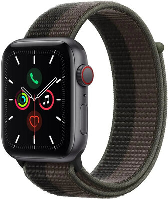 Apple Watch SE GPS + Cellular, 44mm pouzdro z hvězdně šedého hliníku s šedým sportovním řemínkem