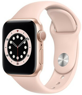 Apple Watch Series 6 GPS, 40mm pouzdro ze zlatého hliníku s pískově růžovým sportovním řemínkem