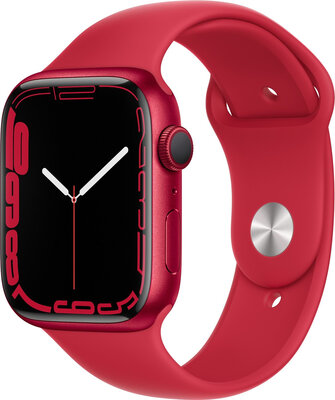 Apple Watch Series 7 GPS, 45mm, pouzdro z červeného hliníku s červeným sportovním řemínkem