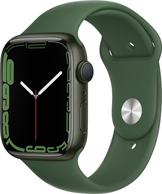 Apple Watch Series 7 GPS, 45mm, pouzdro ze zeleného hliníku s listově zeleným sportovním řemínkem