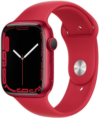 Apple Watch Series 7 GPS + Cellular, 45mm pouzdro z červéného hliníku s červeným sportovním řemínkem