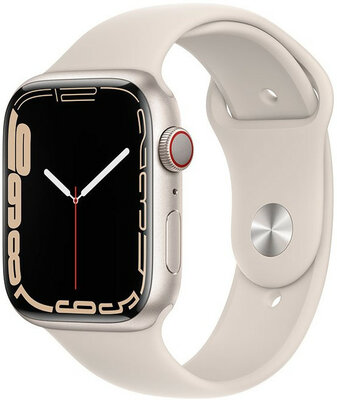 Apple Watch Series 7 GPS + Cellular, 45mm, pouzdro z hvězdně bílého hliníku s hvězdně bílým sportovním řemínkem