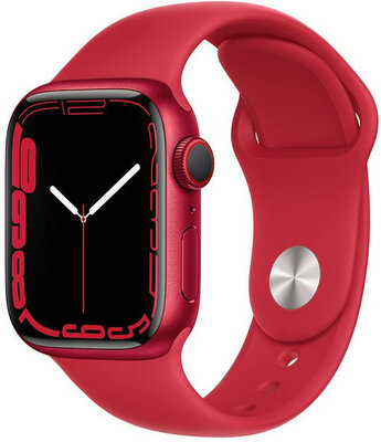Apple Watch Series 7 GPS + Cellular, 41mm pouzdro z červeného hliníku s červeným sportovním řemínkem