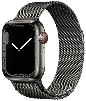 Hodinky Apple Watch Series 7 GPS + Cellular, 41mm pouzdro z grafitově šedé  oceli s grafitovým milánským tahem