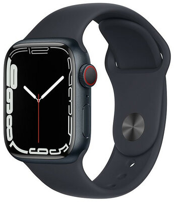 Apple Watch Series 7 GPS + Cellular, 41mm pouzdro z temně inkoustového hliníku s temně inkoustovým sportovním řemínkem