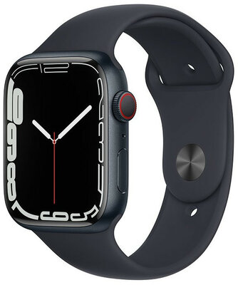 Apple Watch Series 7 GPS + Cellular, 45mm pouzdro z temně inkoustového hliníku s temně inkoustovým sportovním řemínkem