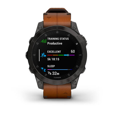 Garmin Epix 2 Sapphire, Titan Black / Brown Leather Band (Premium) (+ náhradní řemínek)