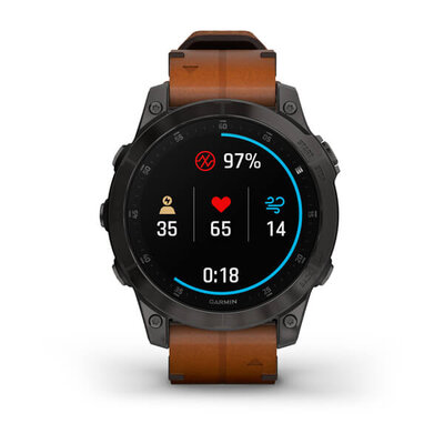 Garmin Epix 2 Sapphire, Titan Black / Brown Leather Band (Premium) (+ náhradní řemínek)