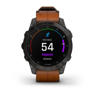 Garmin Epix 2 Sapphire, Titan Black / Brown Leather Band (Premium) (+ náhradní řemínek)