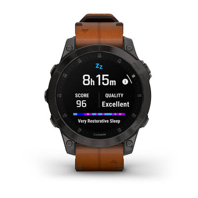 Garmin Epix 2 Sapphire, Titan Black / Brown Leather Band (Premium) (+ náhradní řemínek)