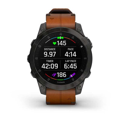 Garmin Epix 2 Sapphire, Titan Black / Brown Leather Band (Premium) (+ náhradní řemínek)