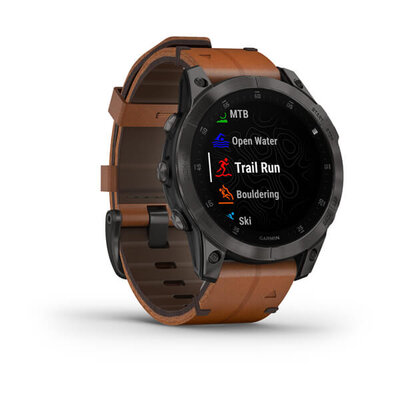Garmin Epix 2 Sapphire, Titan Black / Brown Leather Band (Premium) (+ náhradní řemínek)
