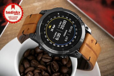 Garmin Epix 2 Sapphire, Titan Black / Brown Leather Band (Premium) (+ náhradní řemínek)