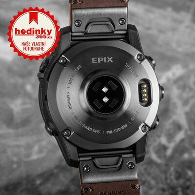 Garmin Epix 2 Sapphire, Titan Black / Brown Leather Band (Premium) (+ náhradní řemínek)