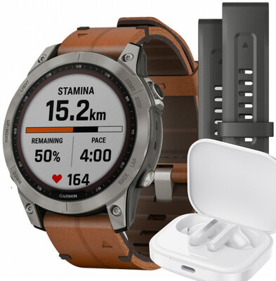 Garmin Fenix 7 Sapphire Solar Titanium / Brown Leather Band (Premium) (+ náhradní řemínek)