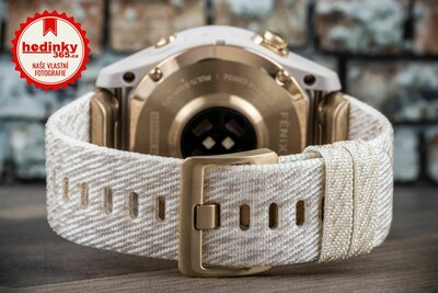 Garmin Fenix 7S Sapphire Solar Cream Gold Titanium / Cream Nylon Band (Premium) (+ náhradní řemínek)