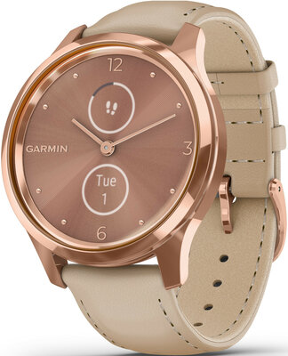 Garmin Vivomove 3 Luxe,18K Rose Gold / Light Sand Italian Leather Band (Premium)