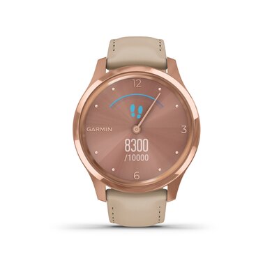 Garmin Vivomove 3 Luxe,18K Rose Gold / Light Sand Italian Leather Band (Premium)