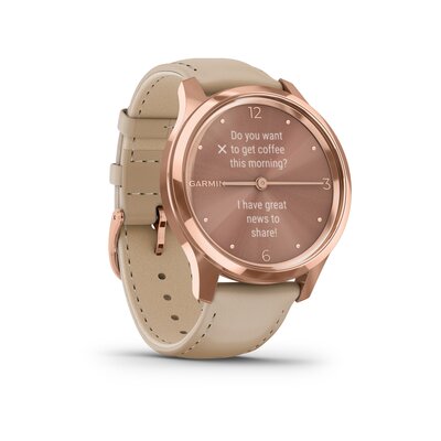 Garmin Vivomove 3 Luxe,18K Rose Gold / Light Sand Italian Leather Band (Premium)