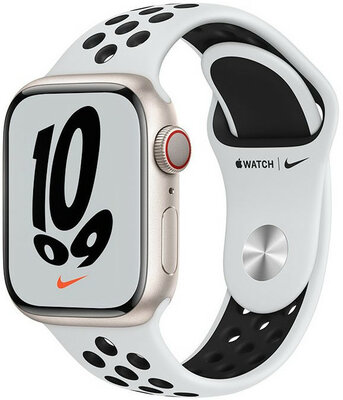 Apple Watch Nike Series 7 GPS + Cellular, 41mm pouzdro z hvězdně bílého hliníku s platinovým sportovním řemínkem Nike