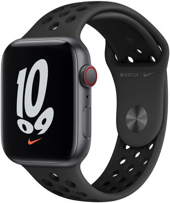 Apple Watch Nike SE GPS + Cellular, 44mm pouzdro z vesmírně šedého hliníku s antracitově/černým sportovním řemínkem Nike