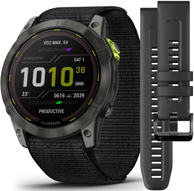 Garmin Enduro 2 Carbon Gray DLC Titanium / Black UltraFit Nylon Strap (+ náhradní řemínek)