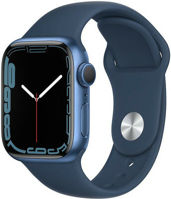 Apple Watch Series 7 GPS, 41mm Modré Hliníkové pouzdro s Abyss Modrým Sportovním Řemínkem