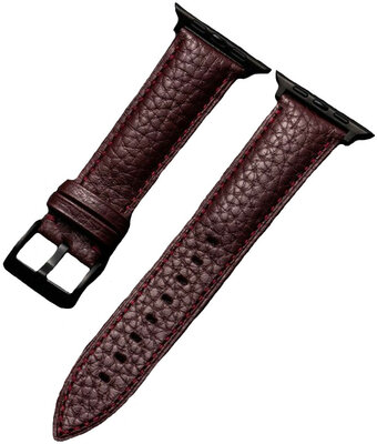 Řemínek pro Apple Watch, kožený, tmavě hnědý, černá přezka (pouzdra 42/44/45mm)