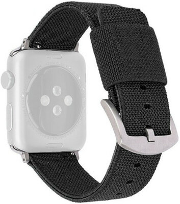 Řemínek pro Apple Watch, nylonový, černý, stříbrná přezka (pouzdra 42/44/45mm)