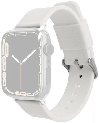 Řemínek pro Apple Watch, silikonový, bílý, stříbrná přezka (pouzdra 42/44/45mm)