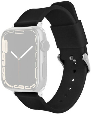 Řemínek pro Apple Watch, silikonový, černý, stříbrná přezka (pouzdra 42/44/45mm)