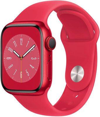 Apple Watch Series 8, GPS + Cellular, 41mm Pouzdro z hliníku, červené, silikonový řemínek