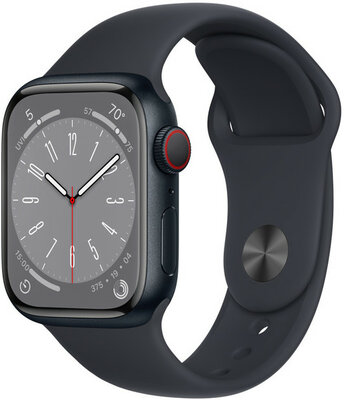 Apple Watch Series 8, GPS + Cellular, 41mm Pouzdro z temně inkoustového hliníku, sportovní řemínek
