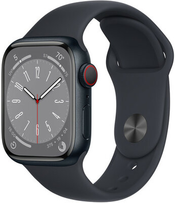 Apple Watch Series 8, GPS + Cellular, 45mm Pouzdro z temně inkoustového hliníku, sportovní řemínek