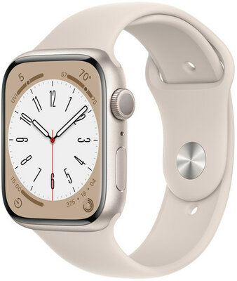 Apple Watch Series 8, GPS, 45mm Pouzdro z hvězdně bílého hliníku, sportovní řemínek