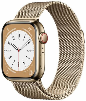 Apple Watch Series 8, GPS + Cellular, 41mm Pouzdro ze zlaté nerezové oceli, milánský tah