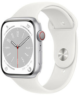 Apple Watch Series 8, GPS + Cellular, 45mm Pouzdro ze stříbrného hliníku, sportovní řemínek