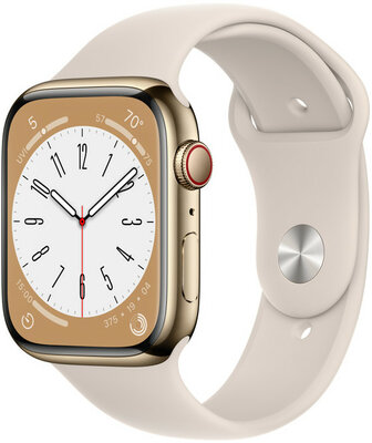 Apple Watch Series 8, GPS + Cellular, 45mm Pouzdro ze zlaté nerezové oceli, sportovní řemínek