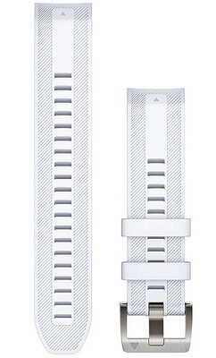 Řemínek Garmin Quickfit 22mm, silikonový, bílý, stříbrná přezka (MARQ 2)