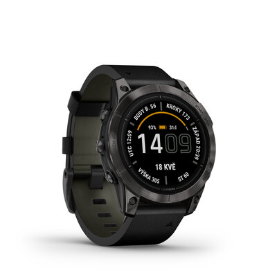 Garmin Epix Pro (Gen 2) Sapphire 47mm Gray DLC Titanium / Black Leather Band (Premium) (+ náhradní řemínek)