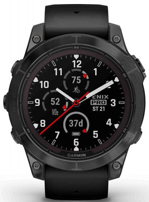 Garmin Fenix 7 Pro Sapphire Solar Gray DLC Titanium / Black Silicone Band
