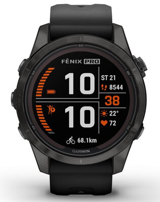 Garmin Fenix 7S Pro Sapphire Solar Gray DLC Titanium / Black Silicone Band