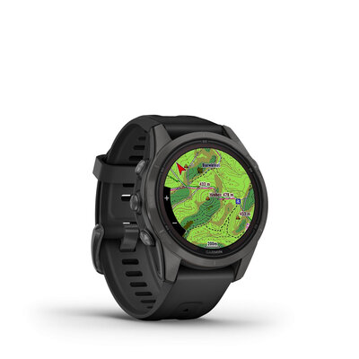 Garmin Fenix 7S Pro Sapphire Solar Gray DLC Titanium / Black Silicone Band