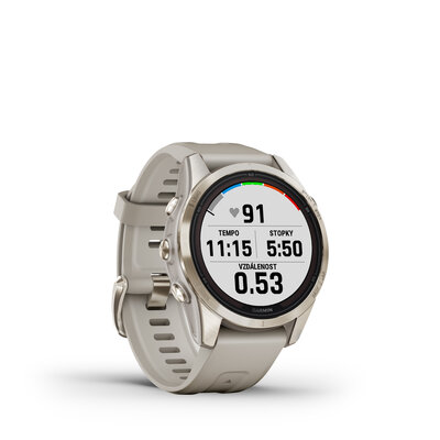 Garmin Fenix 7S PRO Sapphire Solar Soft Gold / Limestone Leather Band (Premium) (+ náhradní řemínek)